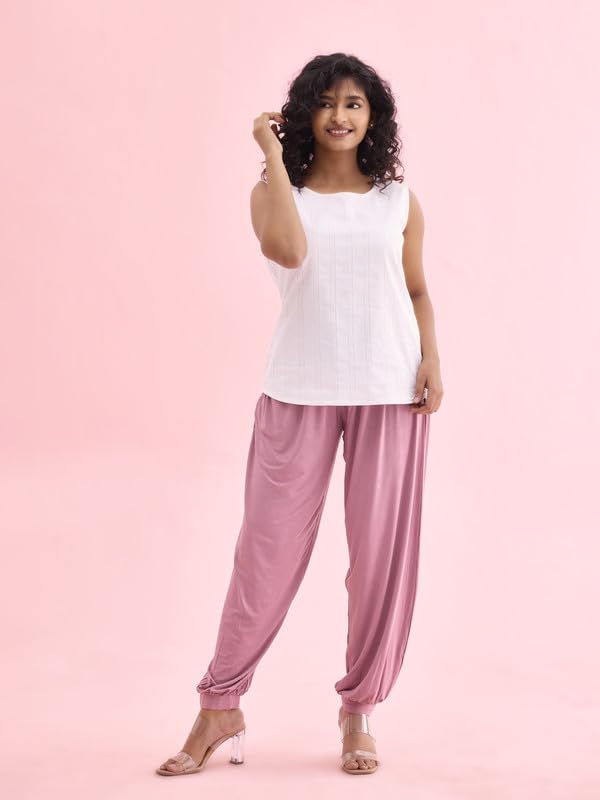 Image of GO COLORS Women Mid Rise Viscose Harem Pants | Wrinkle Free, Relaxed Fit, Free Size