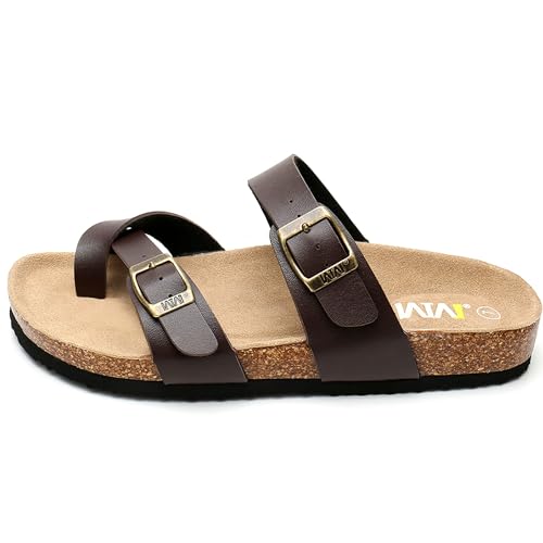 WTW Men's Cork Footbed Sandals Slip on Beach Slide Slipper Shoes with Adjustable Metal Buckle Strap for Men Causal Style2
