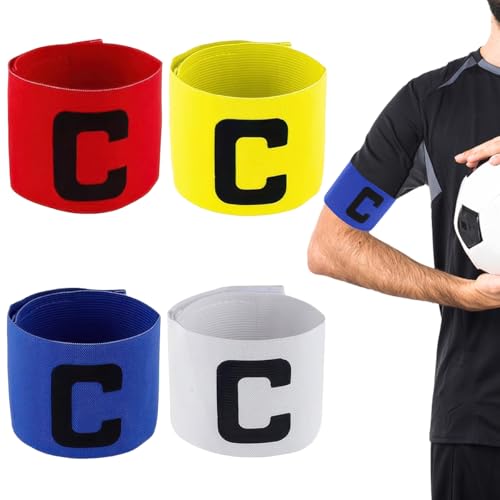 Zyren 4 Piezas Brazalete Capitan Futbol, Brazalete Elástico de Capitán de Fútbol, Brazalete de Fútbol Multicolor Ajustable, Brazalete de Capitan para Niños y Adultos Junior Apto para Varios Deportes