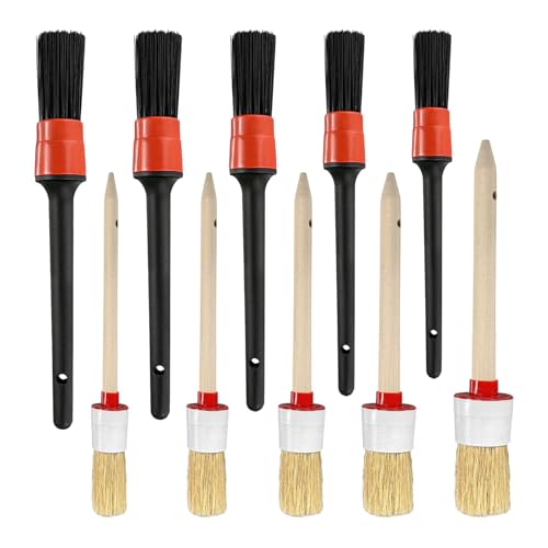 MTRPS 10PCS Car Detailing Brush Set, Auto Detail Dust Brushes with Premium Boar Hair & PP Bristles, Interior Exterior Cleaning Tool Mixed Hair Brush Kit for Air Vents, Seats, Wheels
