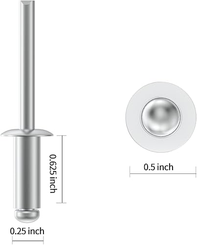 Miniatura 23 de (150 unidades) Remaches ciegos de aluminio de 3/16" x1/2", remaches pop de 0.189 x 0.512 in, remaches para metal, plata (VG10109)