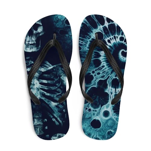 Trippy Tie-Dye Skull Flip-Flops, Colorful Skull Print Sandals, Vibrant Beach Footwear, Unique Summer Shoes