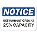 COVID-19 Notice Sign - Notice Restaurant Open at 25% Capacity | Plastic Sign | Protect Your Business, Municipality, Home & Colleagues | Made in The USA