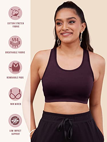 Image of NYKD Women's Everyday Cotton Padded Sports Bra for Gym /Running /Workout Full Support | Removable Pads | Wirefree | Full Coverage | Stretchable - NYK059