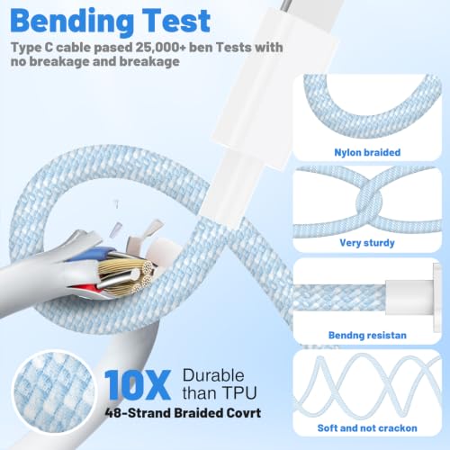 Image of USB C to Lightning Cable 2Pack 6FT+10FT,[Apple MFi Certified] Nylon Braided iPhone Fast Charging Cable, Power Delivery Charging Cord for iPhone 14 13 12 11 Pro Max /XS /Max /XR /8 /7,Pad Air /Pro,Blue