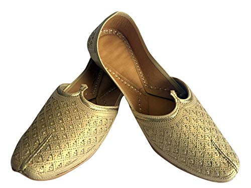 Men's Flat Golden Bridal Khussa Shoes Traditional Indian Leather Loafer Punjabi Jutti2