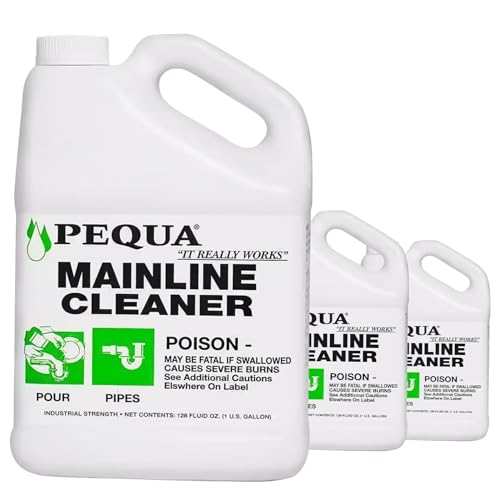 PEQUA INDUSTRIES Main Line Cleaner - Heavy-Duty Main Drain Opener for Drain Pipes, Sewer Lines and Septic Tanks, Dissolves Hairs and Organic Matter, Safe for All Septic Systems (1 Gallon (Pack of 3))