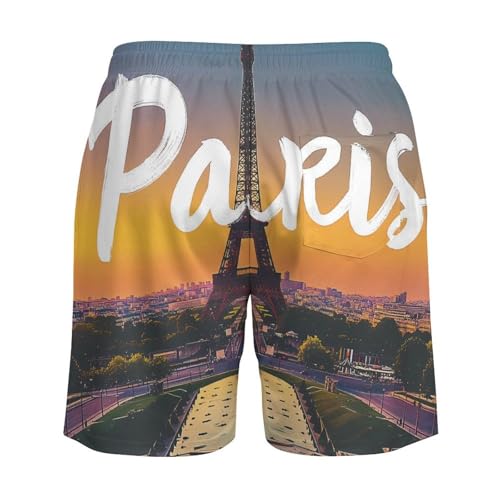 Eiffel Tower at Sunset Beach Shorts for Men Swim Trunks Quick Dry Swim Shorts with Compression Liner Pocket4