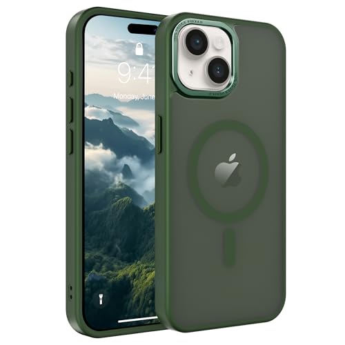 Image of Magnetic iPhone 15 case,Compatible with Magsafe, Military-Grade Protection,Slim Translucent Matte Shockproof with Anti-Scratch Anti-Fingerprint Phone Cover (Blackish Green, iPhone 15)