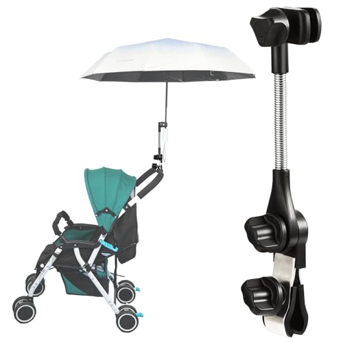 CHARMNAIL Porte-Parapluie Universel 360° Réglable, Support d‘Ombrelle/Ombrage pour Poussette, Fauteuil Roulant, Déambulateur, Chaise de Camping, Chaise de...