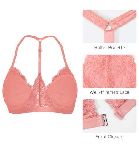 Image of SHEKINI Women's Embroidered Triangle Bra Front Closure Plunge Wireless Lightly Lined Lace Bralette Top