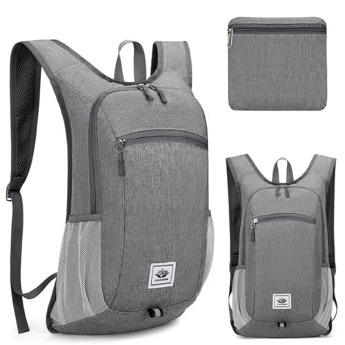 Bolsa de ombro masculina Bolsa dobrável Bolsa para esportes ao ar livre para caminhada Mochila de viagem escolar casual (cinza claro)