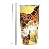 狩野山雪 龍図屏風 虎 コーヒーカップ コンビニカップ タンブラー ステンレス製 カフェマグ 携帯マグ マグボトル 蓋付き 保温 保冷 真空断熱 車用 コーヒー専用 かわいい キャラクター グッズ 男女兼用 600ml