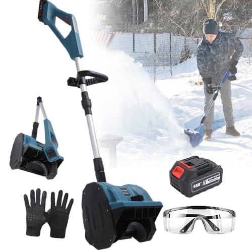 Soplador De Nieve EléCtrico InaláMbrico, Soplador De Nieve DoméStico, Lanzador De Nieve Con Mango Y Longitud Ajustables, Almacenamiento Plegable Para Quitar La Nieve,Blue-1Battery