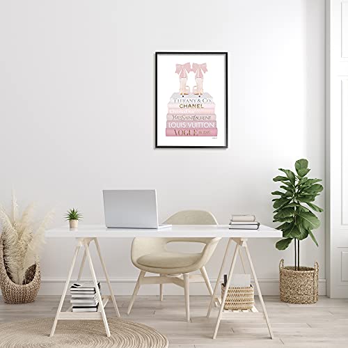 Image of Stupell Industries Chic Pink Bow Shoes Glam Fashion Bookstack, Designed by Amanda Greenwood Black Framed Wall Art, 24 x 30