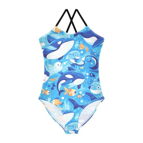 Killer Whale Blue Girls 1 Piece Bathing Suit Beach Swimming Suits Adjustable Strap Quick Dry