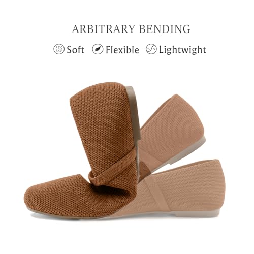 Image of Soesyi Knit Flats for Women Square Toe Flats Casual Ballet Flats with Ankle Strap,Mary Jane Shoes Women Comfortable for Dressy Office
