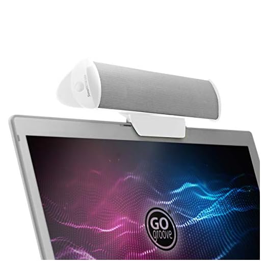 GOgroove SonaVERSE USB Speakers for Laptop Computer - USB Powered Mini Sound Bar with Clip-On Portable External Speaker Design for Monitor, One Cable for Digital Audio Input and Power (White)