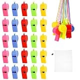 Rairsky 60 Stück Plastik Pfeifen Kinder, 5 Farben Sportpfeifen mit Umhängeband, Trillerpfeife Kinder, Bunte Sportpfeife, Schiedsrichterpfeife, für Schulsport, Fußball, Hundetraining, Sportunterricht