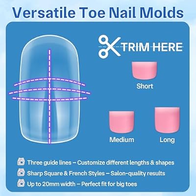 Dual Toe Nail Forms for Poly Gel Extensions, Reusable Full Cover Wide French Toenail, Press on Toenails for Women Extensions Home DIY Nail Salon 300PCS 15Sizes