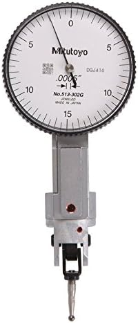 Mitutoyo 513-302GT Dial Test Indicator, Full Set, Universal Type, 0.375" Stem Dia., White Dial, 0-15-0 Reading, 1.575" Dial Dia., 0-0.03" Range, 0.0005" Graduation, +/-0.0005" Accuracy