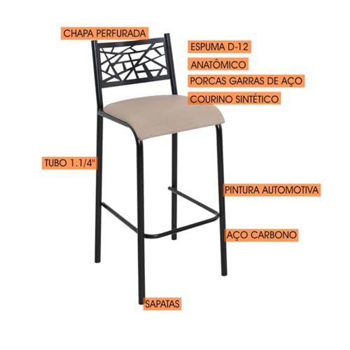 CONJUNTO DE 2 BANQUETAS DANI TUBO PRETO FOSCO - CIPLAFE