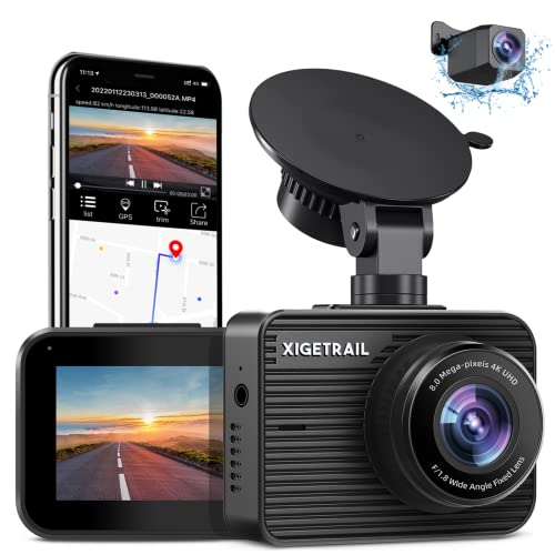 Upgraded 4K Dual Dash Cam Front and Rear Built-in WiFi GPS Car Dashboard Camera, XIGETRAIL 2" IPS Dash Cam Front 4K Rear 1080P Dash Camera for Cars, Night Vision, WDR, Parking Monitor, Support 256GB