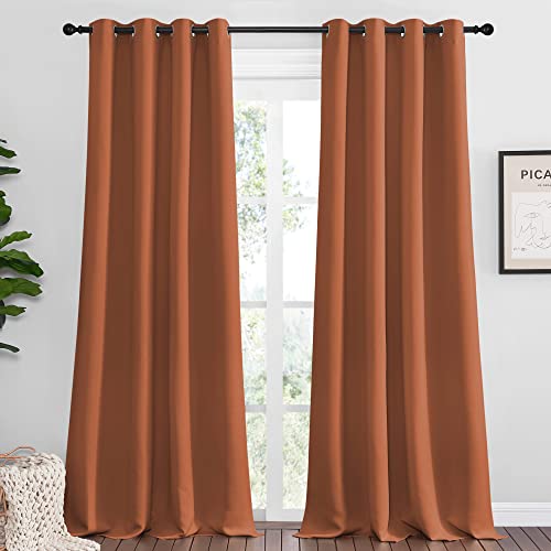 Image of NICETOWN Burnt Orange Blackout Curtains for Sliding Door, 55 by 108, 2 Pieces, Blocking Out Sunlight Window Treatment Modern Design Grommet Curtain Panels for Dining Room