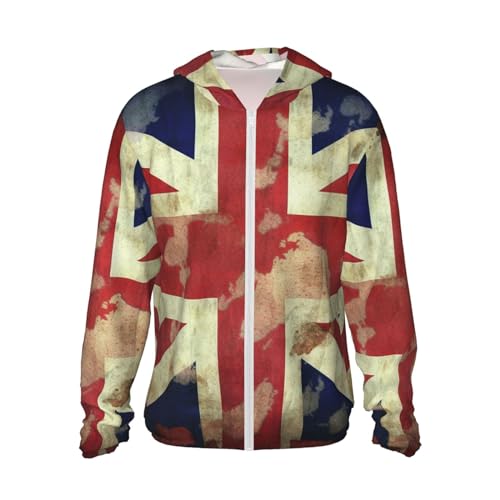 UPF 50+ Sun Protection Hoodie Jacket Vintage Union Jack British Flag Rash Guard Shirts Lightweight Long Sleeve Sun Shirt