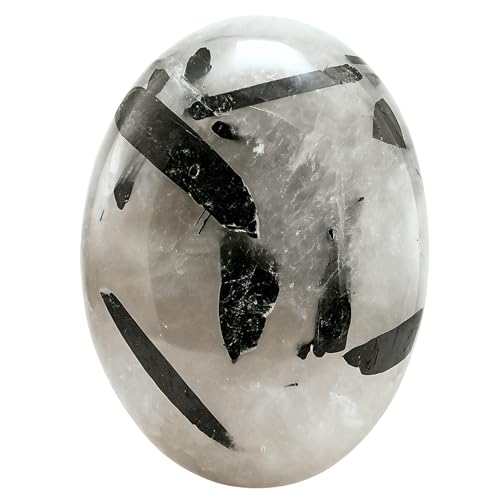 Image of Certified Black Rutilated Quartz Crystal Palm Pebbles Stones for Anxiety Stress Relief Massage - AAA Grade Original Healing Gemstone Agate Palm Stone for Yoga Meditation Spiritual Reiki Feng Shui