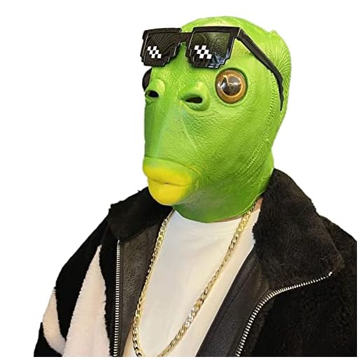 PHIEZC Funny Masque de Poisson,masque de tête d'animal,masque de tête complet en latex,accessoires de défilé de fête de mascarade de carnaval d'Halloween