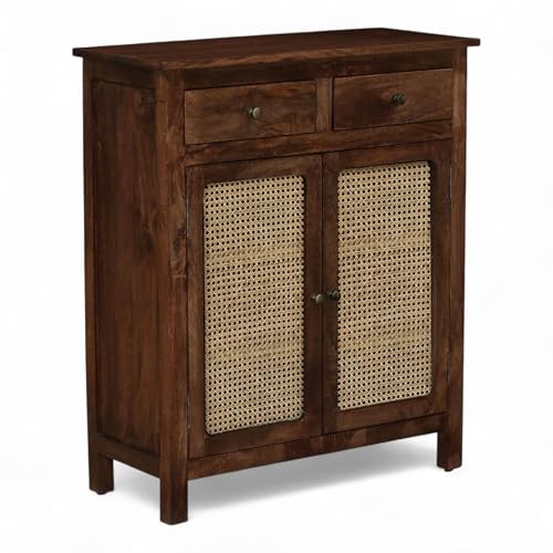 Image of Solid Wood Madrid 2 Drawers Sideboard | Crockery Cabinet | Natural Cane /Rattan Cabinet | Finish - Tubaq