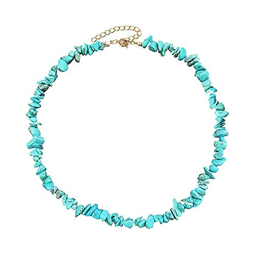 Mingjun Collier ras du cou turquoise fait à la main avec pierre réglable pour femme et fille, Turquoise