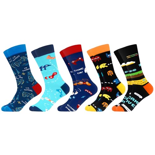 WeciBor Herren Lustige Bunte Socken, 5 Paar Mehrfarbig Gaming, Größe 43-46
