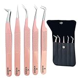 KINZIO Il kit di estensione delle ciglia include pinzette dritte e curve, pinzette angolate a 45 gradi e 90 gradi e pinzette per ciglia volumetrici. Coperto con cappucci protettivi. Approvato e consigliato da Lash Technician