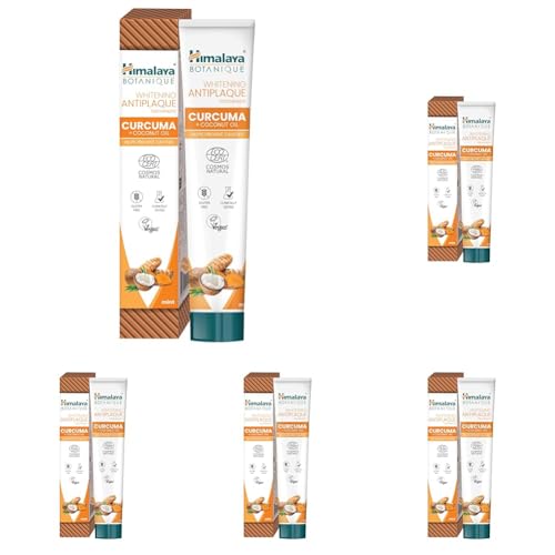 Ecocert Cosmos Natural Certified Himalaya Botanique Whitening Antiplaque Toothpaste con Activos Orgánicos, Curcuma + Coconut Oil para dientes más brillantes | Previene las caries | Vegano, 75 ml