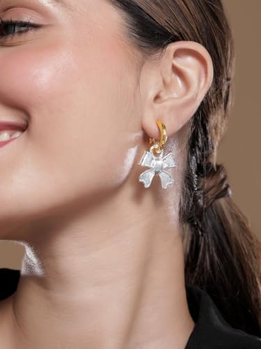 Image of Rubans Hoop Drop Earrings Gold Plated Stylish Trendy Jewellery Gift for Women & Girls