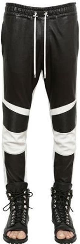 Leather Trens Lambskin Leather Sports Men's Atheletic Black Color Casual, Party Sweat Pant LTSP49