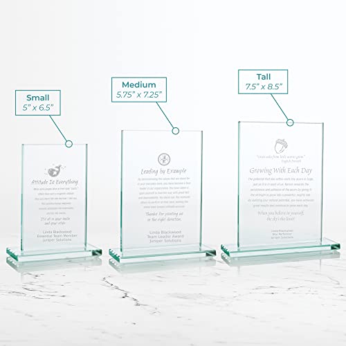 Baudville Engraved Trophy - Medium Rectangle Jade Glass - Award for Employees - Personalized