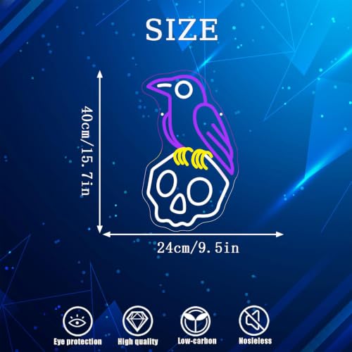 Image of Crow Skull Neon Sign, Halloween Neon Light Led Gothic Spooky Halloween Decor Sign, for Bedroom Home Office Man Cave Spooky Night Light Bar Game Room Party, Birthday Gift(15.7 * 9.4 In)