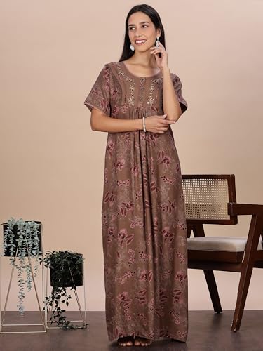 Image of 9shines Label Stylish Alpine Nighty Maxi for Women | Full Length Trendy Nightgown | Premium Nightdress | Nightwear | Embroidery Nighty with Pockets (2892)