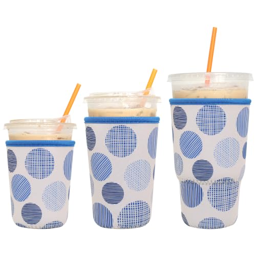 Image of 3 Pack Reusable Iced Coffee Sleeves - Xumbtvs Insulator Sleeve for Cold Beverages, Neoprene Coffee Cup Holder (Line Circle)