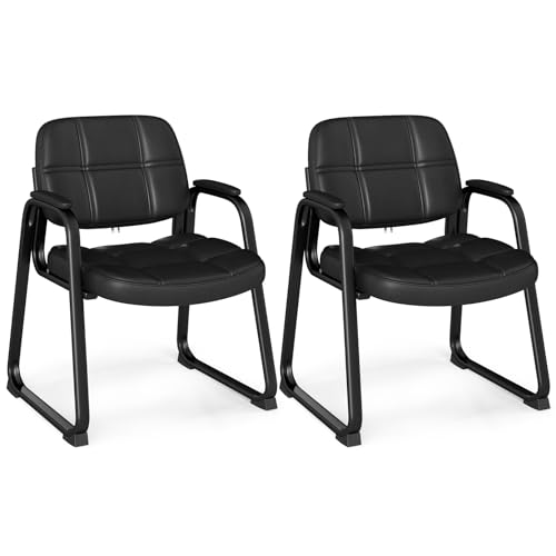 COSTWAY Lot de 2 Chaises de Salles de Réunion, Ergonomique avec Cadre Métallique & Accoudoirs...