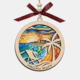 Virginia Beach Christmas Ornament, 2 Layer Wood & Acrylic Stained Glass, Christmas Ornament for Women, Men, Family, Friends, Beach Souvenir Tree Decor for Home Or Vacation Memory