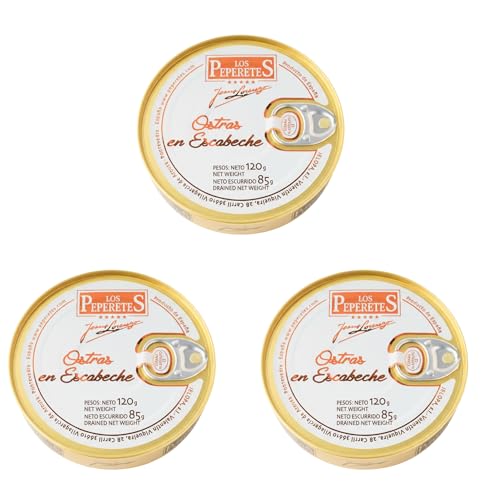 LOS PEPERETES x3 Lata Ostras 120 g | Marisco Gallego Gourmet | Ostras del Atlántico en Conserva Artesanal | Producto Natural y Delicatessen | Sabor Auténtico del Mar de Galicia