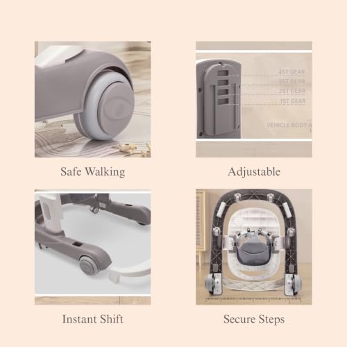 Image of Little Olive Baby Walker for Kids | Adjustable Height Baby Walking Support with Interactive Activity Toy Tray, Comfortable Padded Seat & Smooth Multi-Directional Wheels | Walker for Baby Boys & Girls - Grey