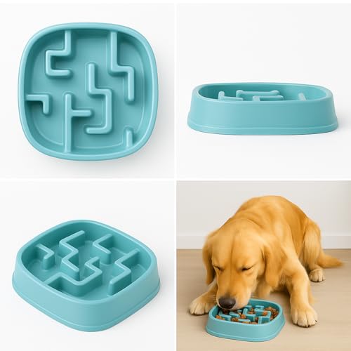 Image of Slow Feeder Bowl | Square Maze Food Bowl for Dogs and Cats | Anti Choking Puzzle Bowl | Anti Slip Interactive Feeding Dish | Durable & Easy to Clean | Anti Bloat and Aids Digestion (Blue)