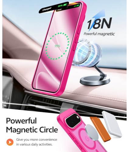 Image of FNTCASE for Google Pixel 11 Pro XL Case, Fit for Magsafe, Screen Protector | Translucent Matte Magnetic Back, 14FT Military Grade Drop Protection, Shockproof Protective Phone Cover, Hot Pink