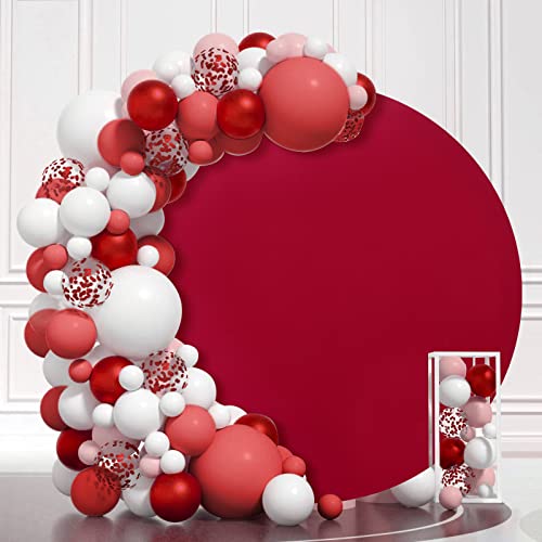 Image of Burgundy Round Backdrop Cover 6.5x6.5ft Burgundy Circle Birthday Photo Photography Background for Party Baby Shower Wedding Decorations