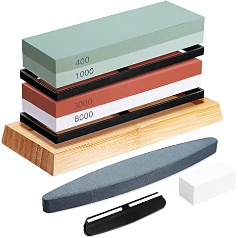 DaiWeier Abziehstein Schleifstein, Professional Schleifstein Set, Prämie Messer Schleifstein Doppelseitiger Körnung 400/1000 und 3000/8000, Mit Bambusbasis, Winkelführung Cover